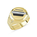 Altın Erkek Yüzük Siyah Mineli