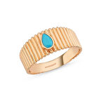 Altın Yüzük 14K Rose ZigZag Firuze Taşlı