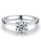 Beyaz Altın Tektaş Yüzük 6 Montür 0.70 Karat