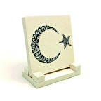 Ay Yıldız Formunda, Kelime-i Tevhid ve BesmeleYazılı Doğaltaş Masaüstlük