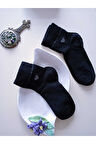 Likralı Pamuklu Kokulu Taşlı Kalpli Burun Dikişsiz Çorap Siyah Kadın Çorabı 36-40