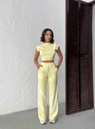 Kadın Şerit Detaylı Crop Top ve Yüksek Bel Bol Paça Pantolon İkili Takım