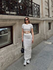 Çizgili Etekli Takım Beyaz S3609