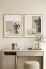 Sakin Kahve Anları Temalı Moka Pot ve Fincan 2’li Ahşap Çerçeveli Tablo Seti