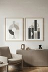 Modern Soyut Geometrik Desenler 2’li Ahşap Çerçeveli Tablo Seti