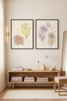 Minimalist Çiçek ve Kelebek Sanatı 2’li Ahşap Çerçeveli Tablo Seti