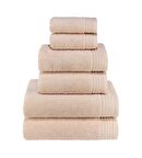 Bordür Desenli %100 Pamuk Banyo Havlu Seti 12 Adet, Banyo El  ve Yüz Havlusu  Pembe, Narçiçeği