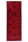 ( 142x395 Cm ) Kırmızı Renkli Madalyon Desenli Yolluk , %100 El Dokuması Yolluk