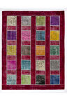 244x305 Cm Çok Renkli El Dokuması Patchwork Halı, Renkli Peçvörk, Modern Kırmızılı Yün Halı