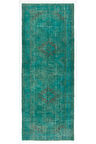 (150 X 390 CM) Turkuaz Renkli El Dokuması Anadolu Halısı, Otantik Ve Modern Renkli Halı