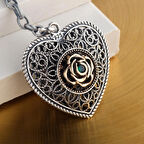 TELKARİ GÜMÜŞ ANAHTARLIK, KALP MODEL GÜL MOTİFLİ 925 AYAR