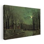 Yatay Kanvas Tablo Ay Işığı Evler Sokak Arabası John Atkinson Grimshaw Ressam Tablosu Ev Ofis Dekoru