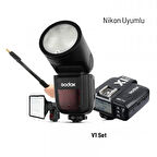 Godox V1 Nikon Flaş Kit (Yuvarlak Kafa) FULL Set