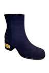 Lacivert Hakiki Süet Deri İçi Sıcak Astar Topuklu Bot