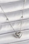 316L Çelik Gümüş Renk Topçuk Detay Zincir Kalp Model Kadın Kolye - TJ-BKO9773