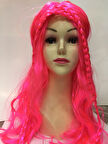 Neon Pembe Renk Örgülü Helen Karakter Peruğu Takma Saç