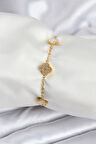 Tegan 316L Çelik Gold Renk Beyaz ve Zirkon Taşlı Baby Boy Yonca Kadın Bileklik TG27BB7955