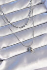 Tegan 316L Çelik Çift Zincirli Gümüş Renk Topçuk Model Kolye TG27BKO8881