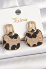 Tegan Pirinç Gold Renk Sallantı Kare Leopar Model Kadın Küpe TG27BKP10338