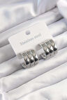Tegan 316L Çelik Gümüş Renk 3lü Görünüm Bombe Model Yarım Halka Küpe TG27BKP9490