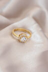 Tegan Ayarlamalı Altın Renk Metal Zirkon ve Kristal Taşlı Oval Model Yüzük TG27BYK2078