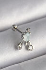 Tegan 316L Çelik Gümüş Renk Beyaz Minelik Kalp Sallantı Zirkon Taş Detay Tragus Piercing TG27PR1229