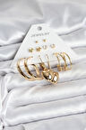 6 Çift Kadın Küpe Seti Gold Renk - TJ-BKP11319