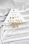 6 Çift Kadın Küpe Seti Gold Renk - TJ-BKP11318