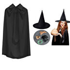 Cadı Kostüm Seti 6 Parça - Şapka Pelerin Diş Tırnaklar Çene ve Burun