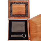 Ahşap Kutulu Cüzdan ve Mat Siyah Anahtarlık