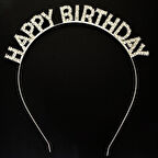 Gümüş Kristal Taşlı Happy Birthday Doğum Günü Tacı İthal Ürün 17x16 cm