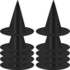 8 Adet Siyah Cadı Şapkası – Yetişkin ve Çocuk Kostüm Aksesuarı Polyester