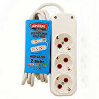 3 lü Topraklı 2 Metre Kablolu Grup Priz