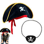 Çocuk Kadife Korsan Şapka & Vinleks Deri Göz Bandı Seti