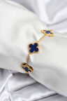 316L Çelik Zincir Gold Renk Lacivert Yonca Kadın Bileklik - TJ-BB7957