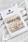 Pirinç Karışık Halka Model Gold Renk 6 Çift Kadın Küpe Set - TJ-BKP10885