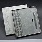 Kutulu Gri Defter Ve Metal Kalem Seti