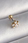 316L Çelik Gold Renk Zirkon Taşlı Çiçek Model Tragus Piercing - TJ-PR1282