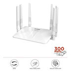 Beyaz Kablosuz 300Mbps WiFi Router 6 Güçlü Anten Geniş Kapsama 2.4GHz 4 Portlu WR50Q