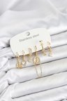316L Çelik Gold Renk Zirkon Taşlı Zincir Detaylı Kadın Küpe Seti TJ-BKP11870