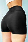 Kadın Siyah Yüksek Bel Mini Deniz Şortu