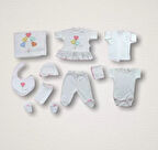 Kalpli Uçan Balon Nakışlı  10lu Zıbın Takımı Hastane Çıkışı Ekru