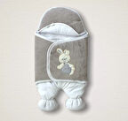 Yenidoğan Kadife Kumaş Ayıcık Nakışlı Şapkalı Kız Erkek Bebek Ayaklı Kundak Bebek Battaniyesi Kahverengi