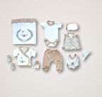 Erguvan Taç Nakışlı  Kız Bebek 10lu Zıbın Takımı Hastane Çıkışı Turuncu