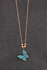 925 Ayar Turkuaz Kelebek Rose Gümüş Kolye (TGK0161)