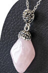 Sertifikalı Zirkon Taşlı Model Pembe Kuvars Taşı Kolye