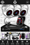 TURKNO 4 Kameralı Karia 3 İç Kamera Set 500 GB HDD Full HD Gece Görüşlü Güvenlik Kamerası Sistemi