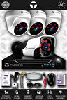 TURKNO 4 Kameralı Pania 3 İç Kamera Set 100 GB HDD Full HD Gece Görüşlü Güvenlik Kamerası Sistemi
