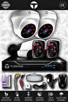 TURKNO 4 Kameralı Pania 2 İç Kamera Set HDD'siz Full HD Gece Görüşlü Güvenlik Kamerası Sistemi