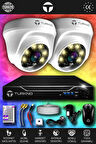 TURKNO 2 Kameralı Domie 2 İç Kamera Set 250 GB HDD Full HD Renkli Gece Görüşlü Güvenlik Kamerası Sistemi